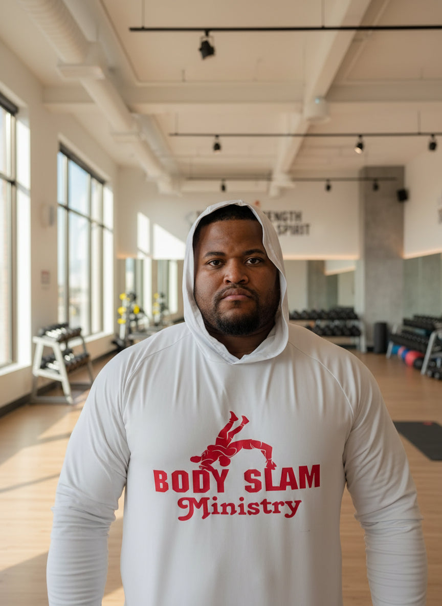 Body Slam Ministry – Performance Dry-Fit Hooded Long Sleeve
